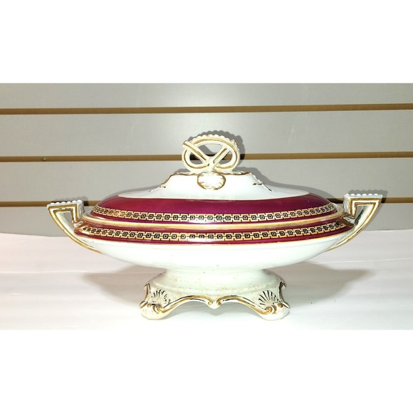 Antique Porcelain candy dish footed pedestal bowl with lid 12 inch - Picture 1 of 12
